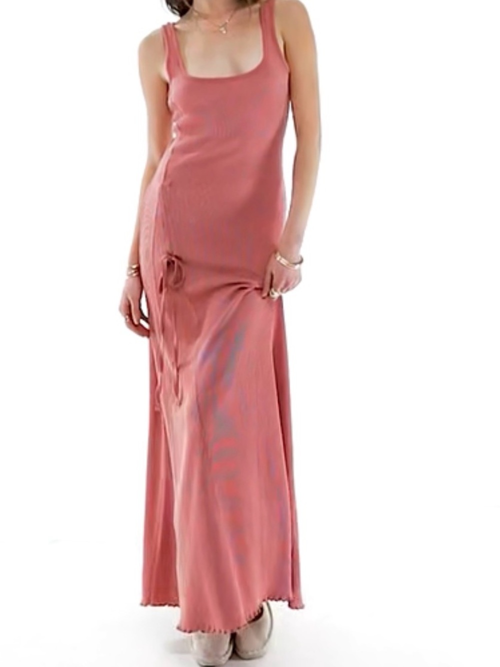 Asos Design Waffle Knit Ruched Beach Pool Maxi Dress